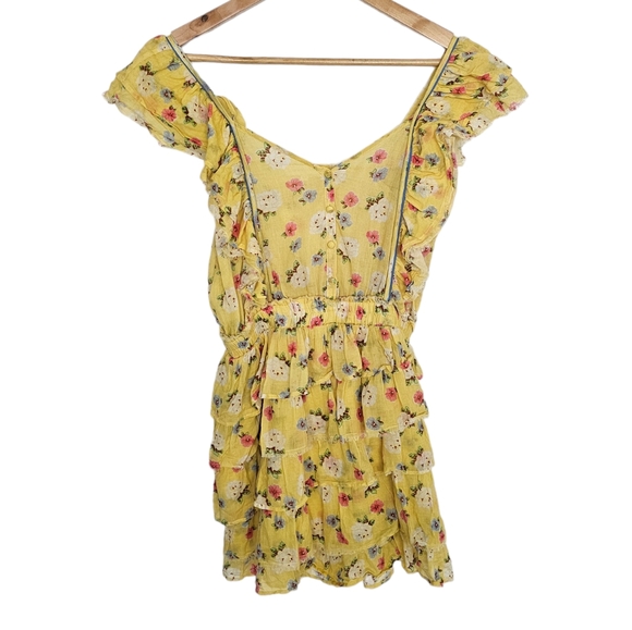 Loveshackfancy Phyllis Dress Yellow Mini Floral Ruffle Dress Size XS - Picture 2 of 9